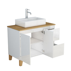 English Elm 36-inch Glossy White Bathroom Vanity with Ceramic Sink Soft Close Drawers Minimalist W3151S00072