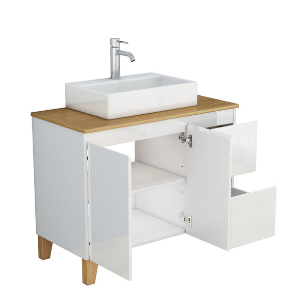 English Elm 36-inch Glossy White Bathroom Vanity with Ceramic Sink Soft Close Drawers Minimalist W3151S00072