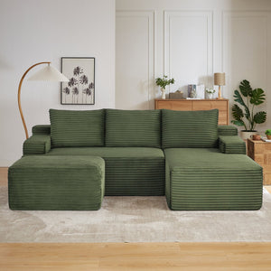 English Elm U-shaped Corduroy Cloud Sectional Modular Sofa Deep Seat Lounge for Living Room W2339S00103