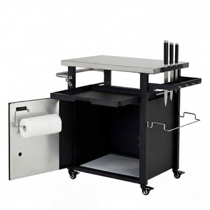 English Elm K&k Outdoor Rolling Grill Cart Stainless Steel Top Bbq Prep Station with Cover N707P379796B