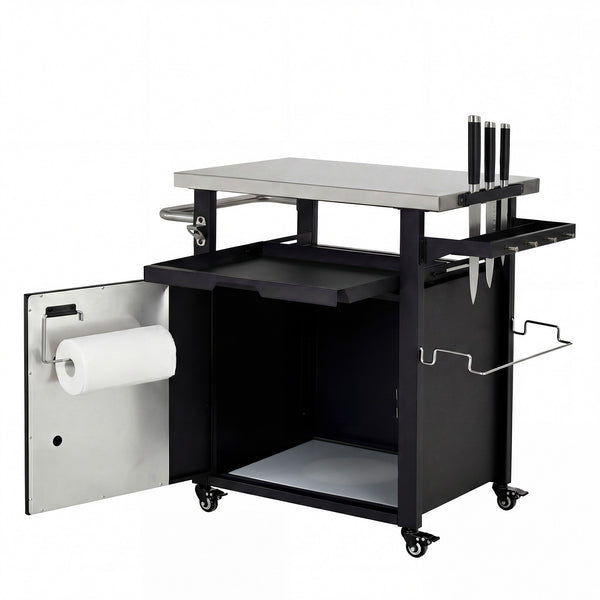 English Elm K&k Outdoor Rolling Grill Cart Stainless Steel Top Bbq Prep Station with Cover N707P379796B