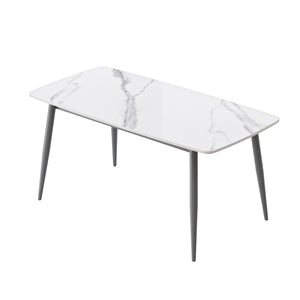 English Elm 62.99" Modern Artificial Stone Dining Table With Curved Edges & Dark Grey Metal Legs - Seats 6 Comfortably W1535S00506