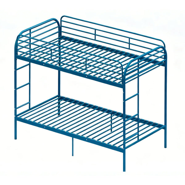 English Elm Metal Twin Over Bunk Bed Heavy Duty Frame Dual Ladder Kids Shared Room Blue W3752P412381