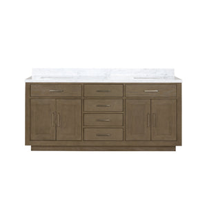 English Elm Grey Oak Double Bath Vanity 72" W With Carrara Marble Top – Elegant Design & Ample Storage Solutions B2731P257782