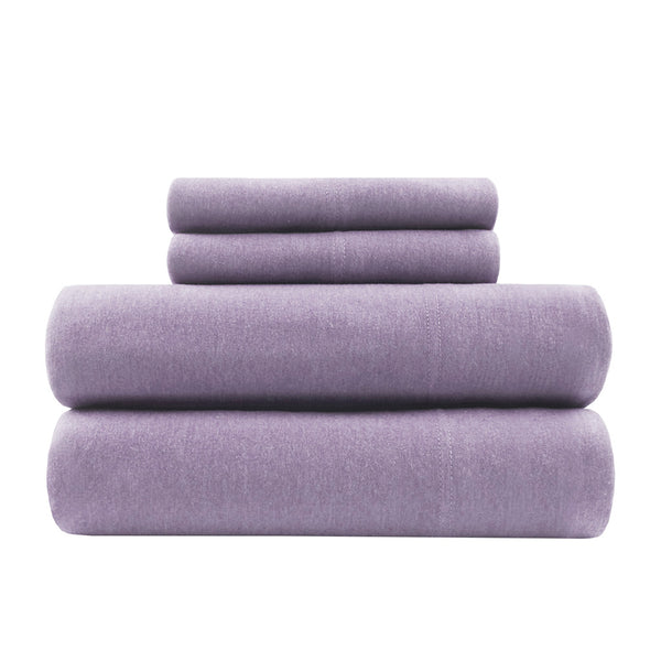 JLA Home Intelligent Design - All Season Sheet Set with Jersey Knit Cotton Blend — Breathable, Stretchy Comfort for Year-Round Use Purple ID20-706