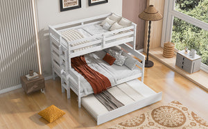 English Elm Wood Twin over Full Bunk Bed with Twin Trundle – Space-Saving Pine/MDF Triple Bed, Sturdy & Safe Design White GX000448AAK-1