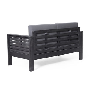 English Elm Christopher Knight Home® - Acacia Outdoor Loveseat and Chat Set with Water-Resistant Cushions, Shutter Slat Design, Dark Gray 70692.00DGRY-2_70844.00DGRY