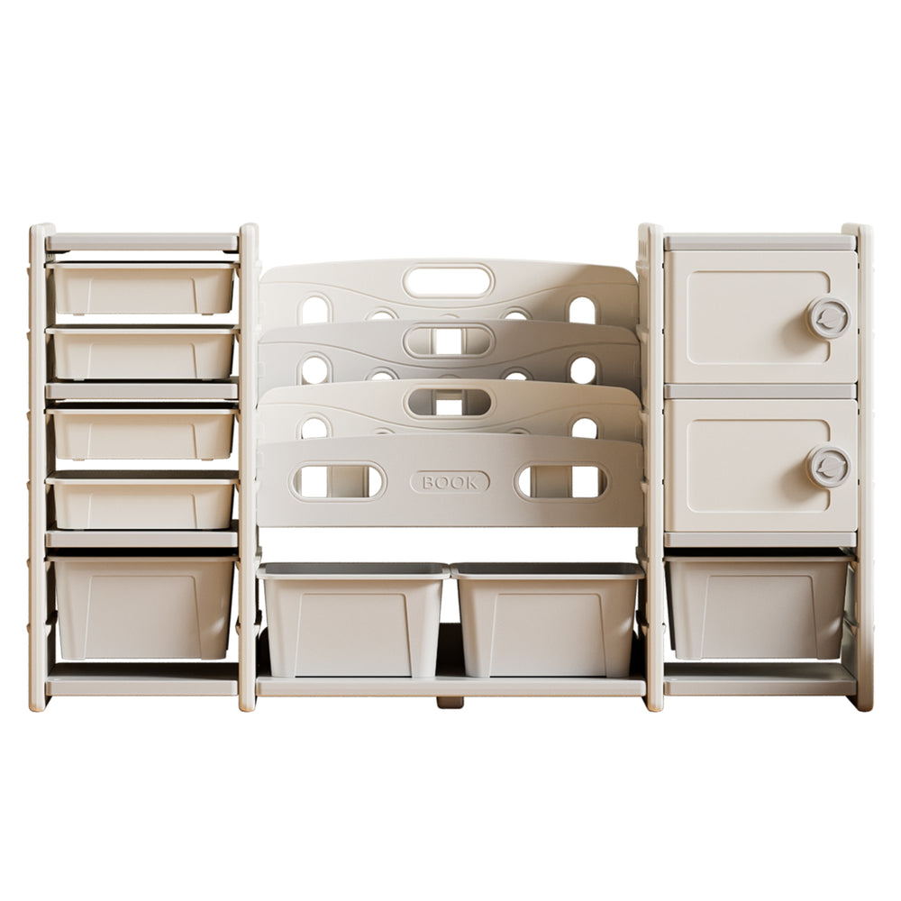 English Elm Kids Toy Storage Organizer - 8 Spacious Cabinets With Removable Bins, 4-tier Bookshelf For Playroom Grey+Ivory Polyethylene W509p227267-giga