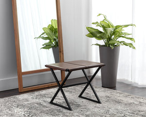 Sunpan Elon Stool - Vintage Cognac Leather Bench with Matte Black Powder Coated Base, Unique Craftsmanship