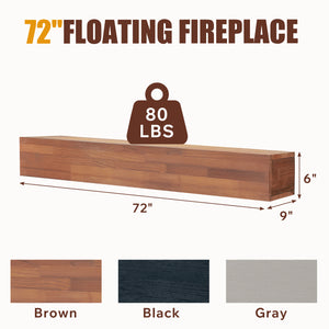 English Elm 72" Solid Cedar Floating Mantel Shelf Rustic Farmhouse Fireplace Wall Decor Display Light Brown W1390P407436