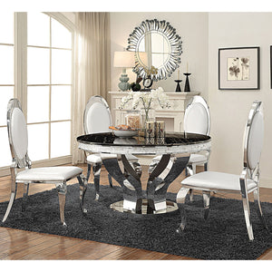 English Elm Chester Cream White Upholstered Dining Side Chairs Set of 2 — Chrome Frame, Oval Back, Easy-Clean Faux Leather B062S01287