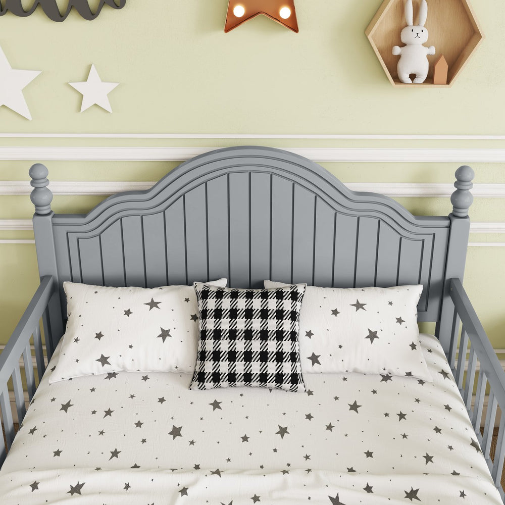 English Elm Twin Low Profile Kids Platform Bed Solid Pine Frame with Guardrails and Storage Grey W2593P411270