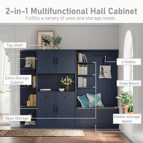 English Elm Multifunctional Hall Cabinet – Stylish 2-In-1 Storage Solution With Hooks For Entryway & Living Room W1580S00187