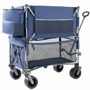 English Elm 55" Double Decker Collapsible Wagon 560lb Capacity Alloy Steel Frame All-terrain Wheels Dark Blue W2932P405186