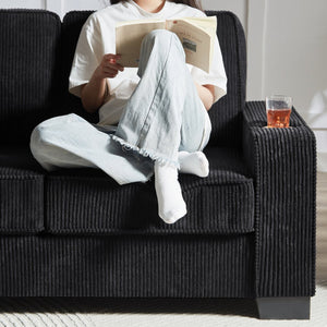 English Elm 83.86"Corduroy comfy sofa with resilient sponge & spring cushions, stylish modern 3-seater for living spaces Black W1359P215065