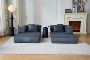 English Elm 59'' Corduroy Floor Sofa Convertible Sleeper with Bolster Pillow for Studio Living Gray W3434P449859