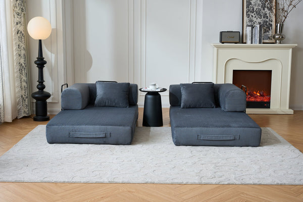 English Elm 59'' Corduroy Floor Sofa Convertible Sleeper with Bolster Pillow for Studio Living Gray W3434P449859