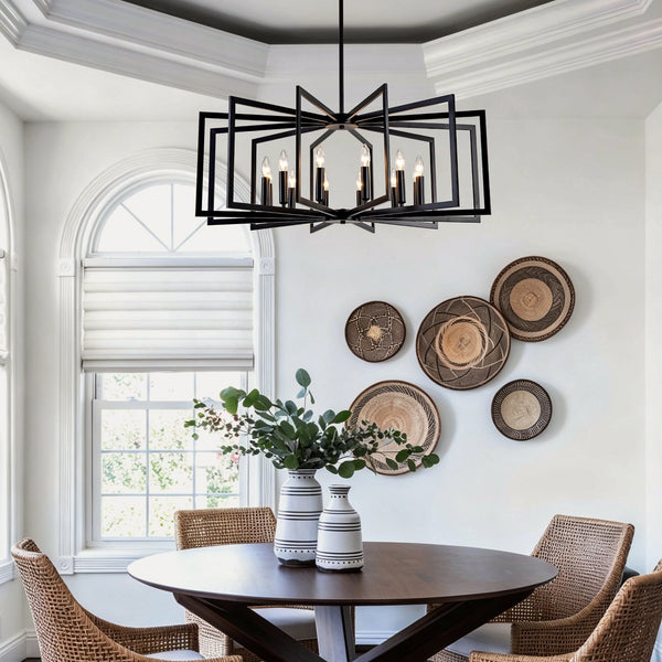 English Elm 12light Tiered Lantern Chandelier Matte Black Metal Industrial Farmhouse Foyer Fixture W5008P465323
