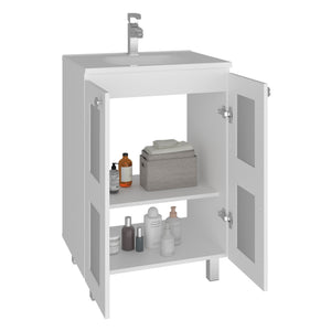 English Elm Haysi Frosted Glass Bathroom Vanity with Resin Sink and Shelved Storage Cabinet B070S00416