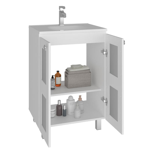 English Elm Haysi Frosted Glass Bathroom Vanity with Resin Sink and Shelved Storage Cabinet B070S00416