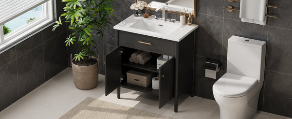 English Elm Christopher Knight Home® - 30 Inches Bathroom Vanity With Integrated Sink, Soft-Close Doors & Curved Design For Stylish Storage N817P299509B