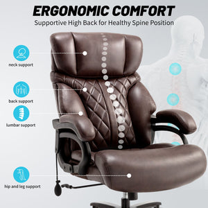 English Elm 500lbs Heavy Duty Executive Chair Wide Spring Seat Ergonomic High Back Home Office Brown W5201P418242