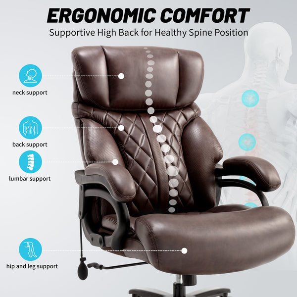 English Elm 500lbs Heavy Duty Executive Chair Wide Spring Seat Ergonomic High Back Home Office Brown W5201P418242