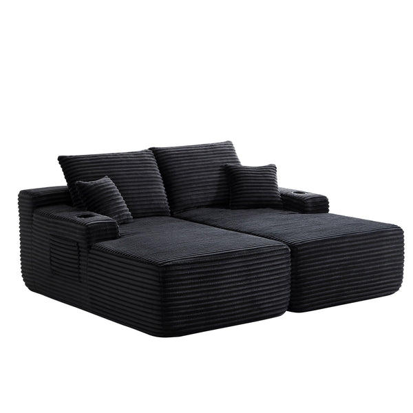 English Elm 69" Cloud Sectional Sofa Plush Fabric Double Chaise Deep Seat Modern Living Room W3975P417745