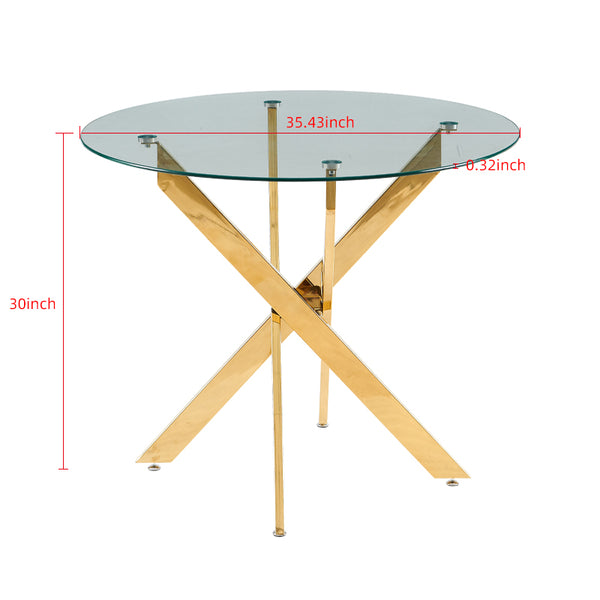 English Elm 1+4,5Pieces Mid-Century Dining Set: Chic Glass & Metal Table For 4-6 With Versatile End Table Option W234S00123