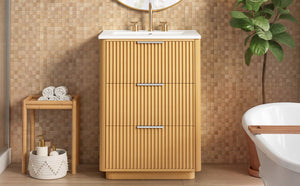 English Elm 24'' Vintage Bathroom Vanity with Ceramic Sink Soft Close Drawers Open Shelf N710P411251P