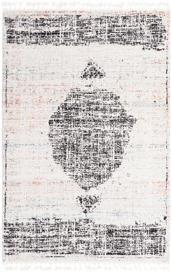 Unique Loom Aramis Selif Machine Made Tribal Rug Ivory, Black/Light Blue/Rust Red/Orange 6' 1" x 9' 0"