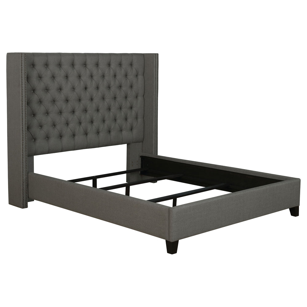English Elm Lendra Grey Wingback Full Panel Bed with Tufted Headboard, Nailhead Trim, Sturdy Slat Base, Luxurious Upholstery B062S00948