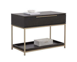 Sunpan Rebel Nightstand - Modern Oak Wood Design with Soft Closing Drawer and Elegant Gold Hardware Accents Large - 38W x 20D x 27.25H