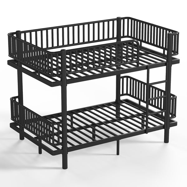 English Elm Twin Over Metal Bunk Bed with Led Lights Usb Ports Drawers and Sofa Conversion Black W5305S00070