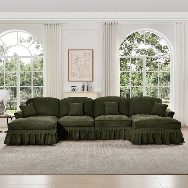 English Elm Classic U Shape 4 Seater Modular Sectional Sofa – Elegant Chenille With Removable Skirts & Ottomans W3041S00273