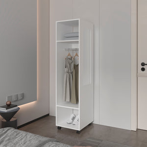 English Elm Benson Mobile Melamine Wardrobe with Mirror and Open Storage, Sleek Black Design, Easy Mobility B128P225197