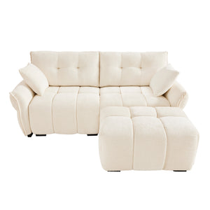 English Elm Modern Chenille Two-seater Sofa with Matching Ottoman for Living Room Apartment White W714S01650