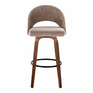 English Elm Fixed-height Mid-century Barstools with Walnut Legs and Grey Upholstered Seats Set B202S01931