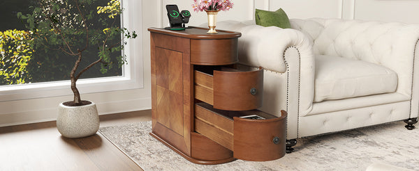 English Elm End Table With Built-In Charging Station & Storage Drawers - Fully Assembled, No Assembly Needed! W2593P289124