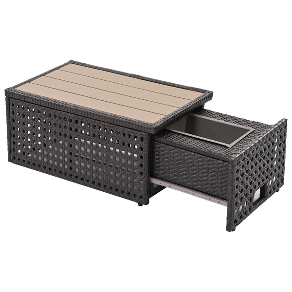 English Elm K&K 6-Pers Diamond Weave Patio Sectional Set with Thick Cushions, Extendable Ice Coffee Table, UV-Resistant Wicker Khaki+Brown N707S000013K