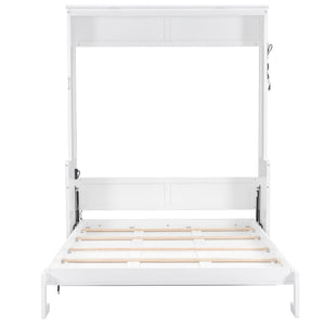 English Elm Queen Murphy Bed with Desk, Built-In LED Lights, USB Charging Ports & Space-Saving Modern Design White N7500004014K