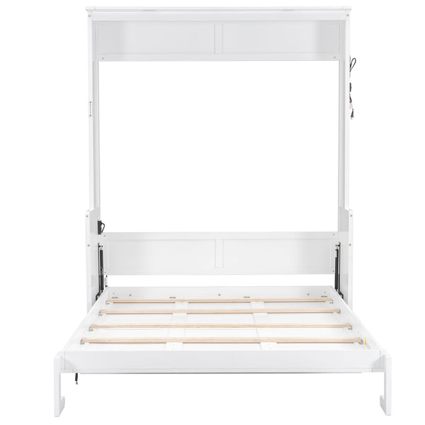 English Elm Queen Murphy Bed with Desk, Built-In LED Lights, USB Charging Ports & Space-Saving Modern Design White N7500004014K