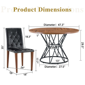 English Elm Table and Chair Set Round Walnut Mdf Top with Four Pu Leather Buckle Dining Seats W1151S04851