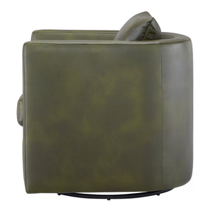 English Elm Sutton Fern Green Faux Leather Swivel Barrel Chair with Stain‑Resistant Fabric, Pocket Coil Seat, 360° Swivel Comfort B050P322589