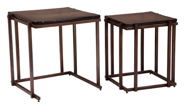 Zuo Modern Shimai Nesting Tables - Modern 2-piece Set In Bronze, Stylish Recycled Glass & Iron Design For Home Bronze Recycled Sand Cast Glass,Iron 110621-zuo-modern
