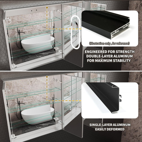 English Elm Smart Led Mirror Cabinet with Anti-fog Dimming Gfci Outlet Bathroom Storage W637P252345
