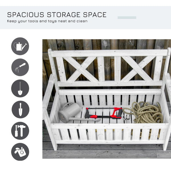 English Elm Outsunny Elegant Wooden Bench With X-Shape Back, 29-Gallon Outdoor Storage Box For Patio & Porch W2225P217574-GIGA