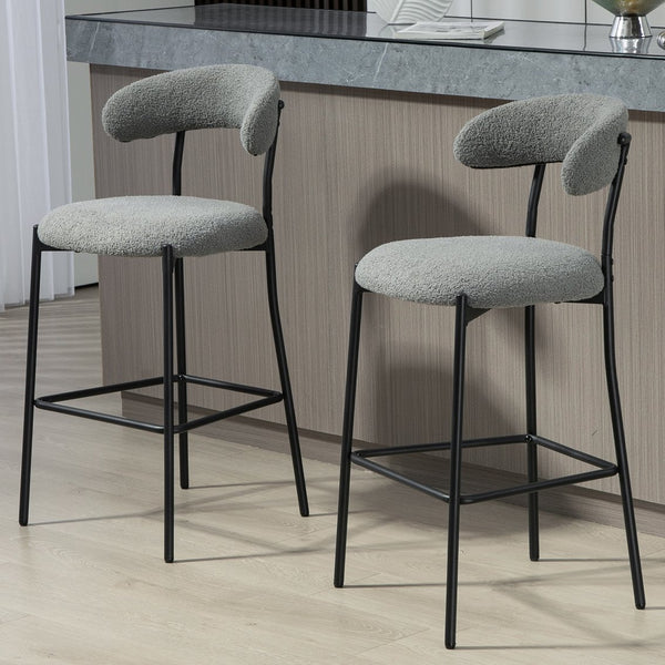 English Elm 26'' Modern Counter-Height Bar Stools In Grey Teddy Fabric With Sturdy Black Base & Footrest W2215P196283