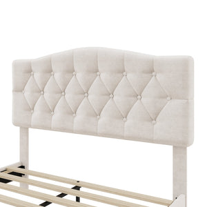 English Elm Upholstered Diamond-Tufted Platform Bed with Two-Position Adjustable Headboard and Sturdy Support Beige 59.25 L x 26.93 W x 5.24 H N701P342940B