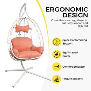 English Elm Hanging Egg Swing Chair Pe Wicker Stand Included Ergonomic Cradle for Patio or Bedroom T5880P497560